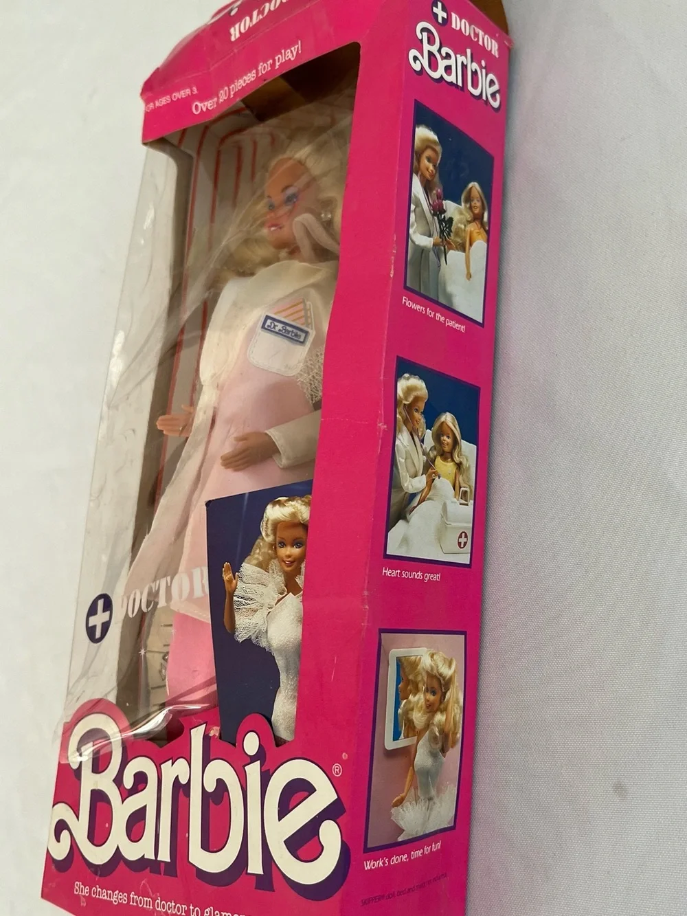 Vintage 1987 Doctor Barbie in White Coat with Pink Dress